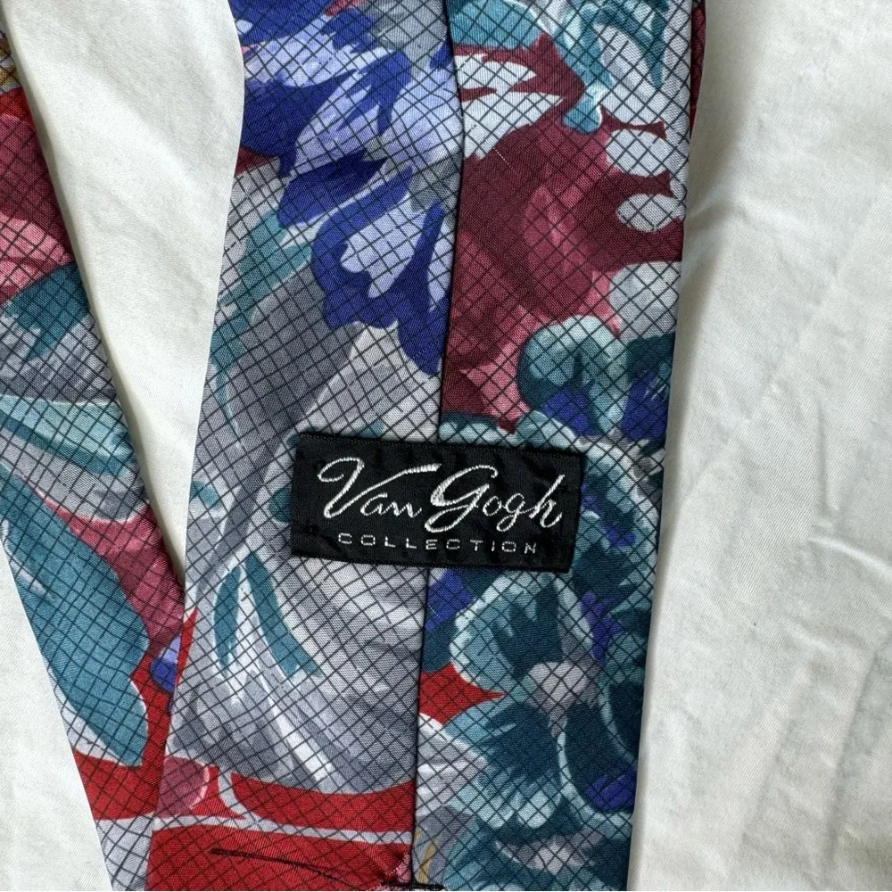 Vincent van Gogh Collection Neck Tie Floral Painting with Grid‎